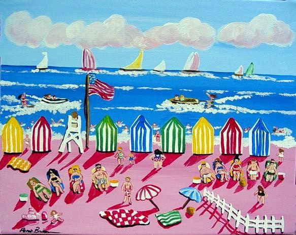 Whimsical Beach Scene Sun Boats Fun Colorful Folk Art Painting renie - reniebritenbucher