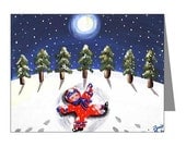 Child Snow Angel Winter Holidays Whimsical Folk Art Fun Blank Note Cards Pk of 10