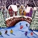 Ice Skating Kids Winter Fun Holiday Snow Folk Art Painting