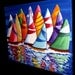 Colorful Sailboats Whimsical Folk Art Painting