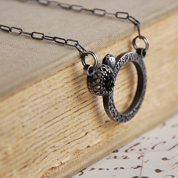 Silver Circle Pendant / Bubbles / Filigree / Repurposed / Valentine Gift / Vintage Modern Style