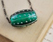 Metallic Teal Glass Pendant / Sea Urchin Pendant / Copper / Valentine Gift / Vintage Modern Style