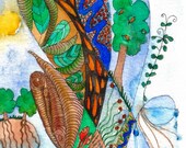 Original watercolour painting, Chrysalis by melanie j cook,