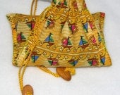 Hand stitched cotton drawstring bag, tarot bag, yellow, sailboats, Sailing Up and Down by melanie j cook