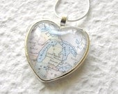 World Traveler Heart Shaped Map Necklace - Michigan featuring Detroit, The Great Lakes, Grand Rapids, and Lansing