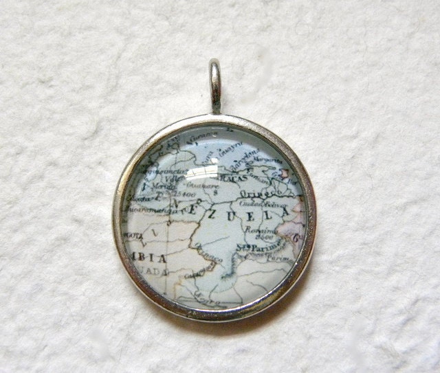 World Traveler Map Necklace or Pendant - Venezuela