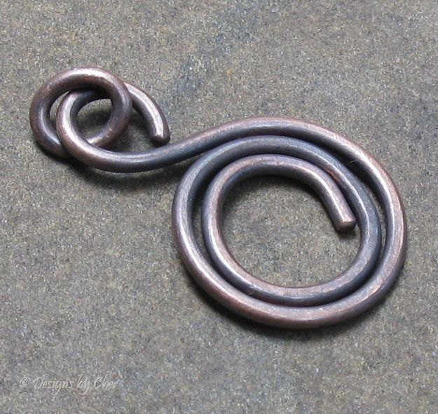 Metalwork Spiral Swirl Pendant, Hand Forged 14 gauge Antiqued Copper