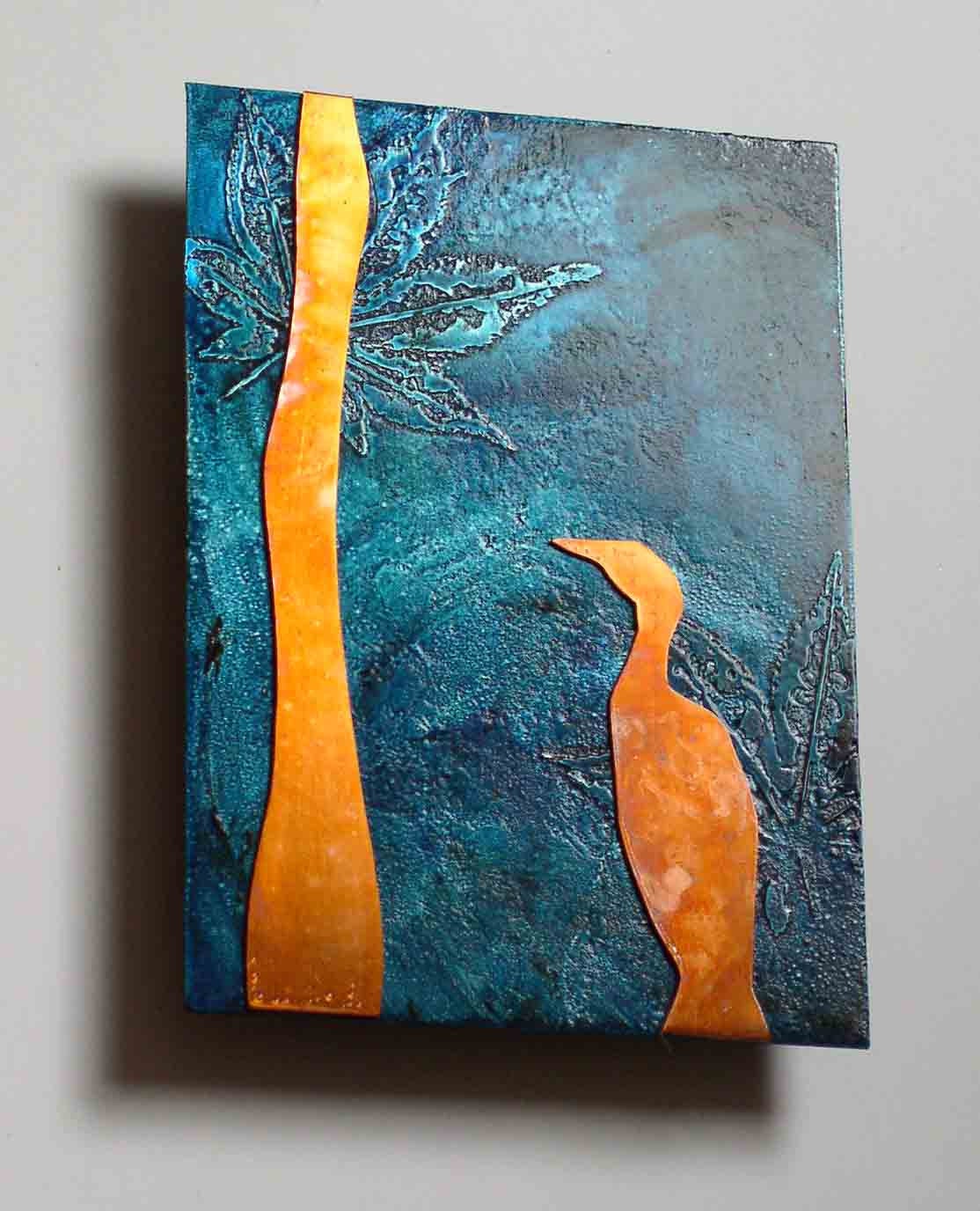 Copper Art Bird on Teal metal wall art