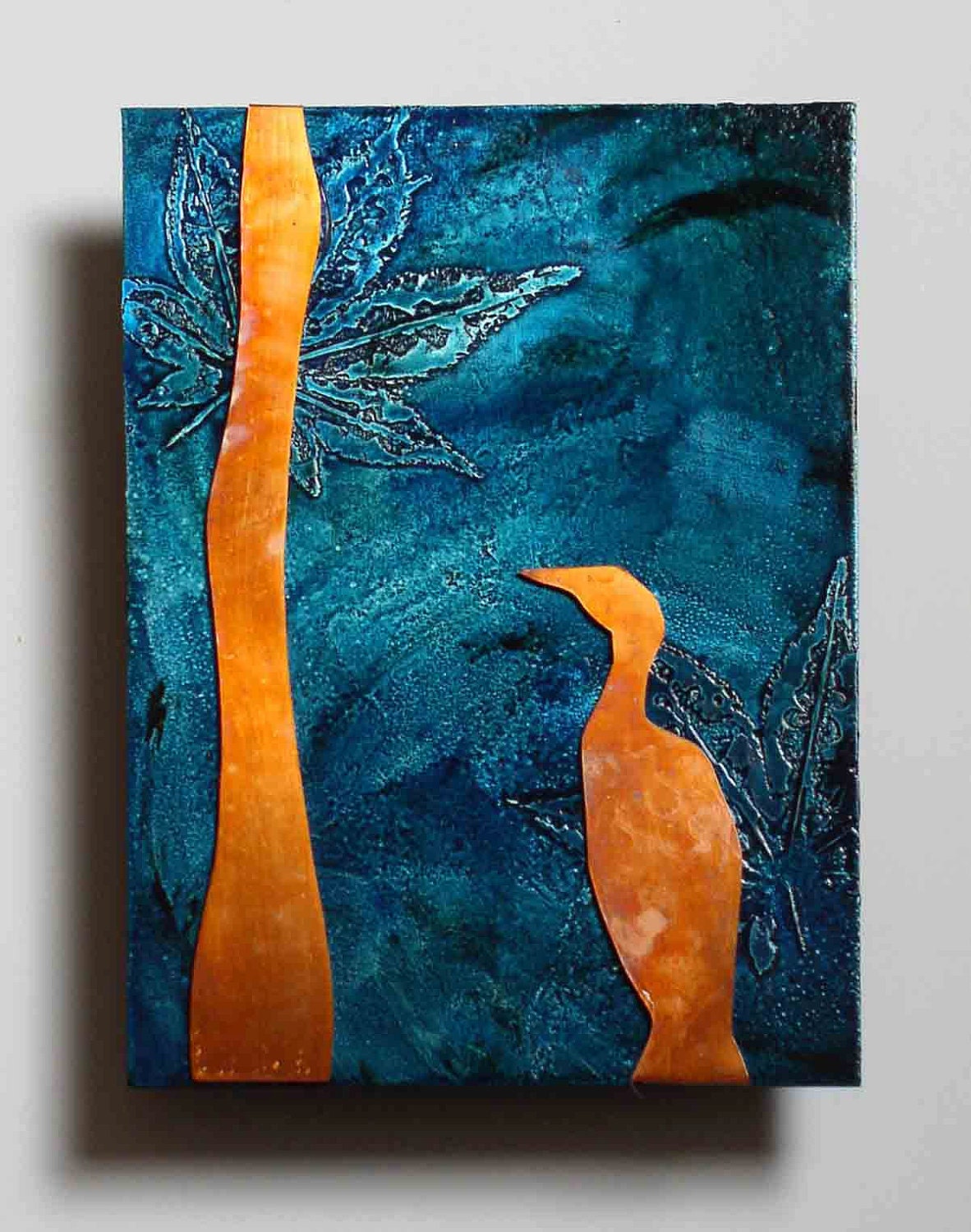 Copper Art Bird on Teal metal wall art