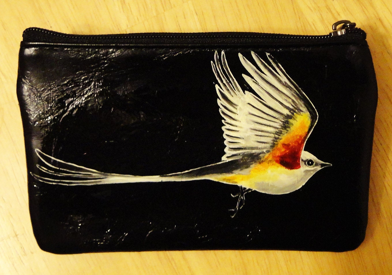 Hand Painted Vibrant Scissor-tail Flycatcher - Black Vegan Wallet - Purse - 25% Donated