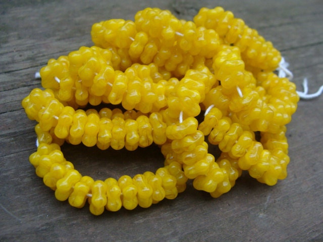 Sale, Yellow Flower Czech Glass Rondelles, Full Strand, 25 Pieces, 9X3mm