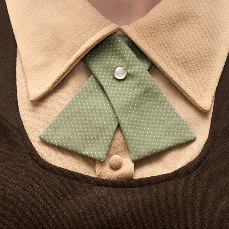 Womens Neck Tie - Seafoam Green with Tiny White Polka Dots