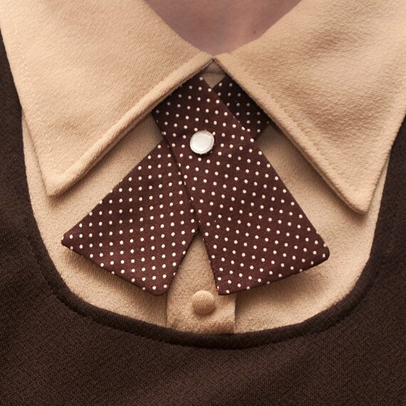 Womens Neck Tie Chocolate Brown with Tiny White by flappergirl