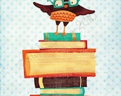 whimsical owl art - Bookish Owl Art Print - Nursery art prints, baby nursery, nursery decor, nursery wall art, kids art