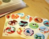 Birds and Butterflies Stickers Set of 54 Round 1-inch stickers