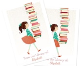Personalized Bookplates - Library Girl - Set of 18 - childrens bookplates
