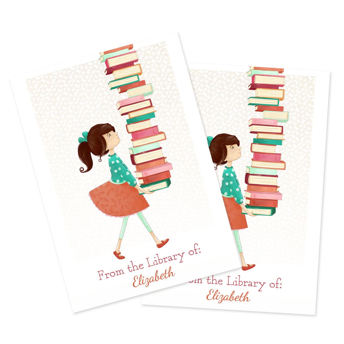 Personalized Bookplates - Library Girl - Set of 18 - childrens bookplates