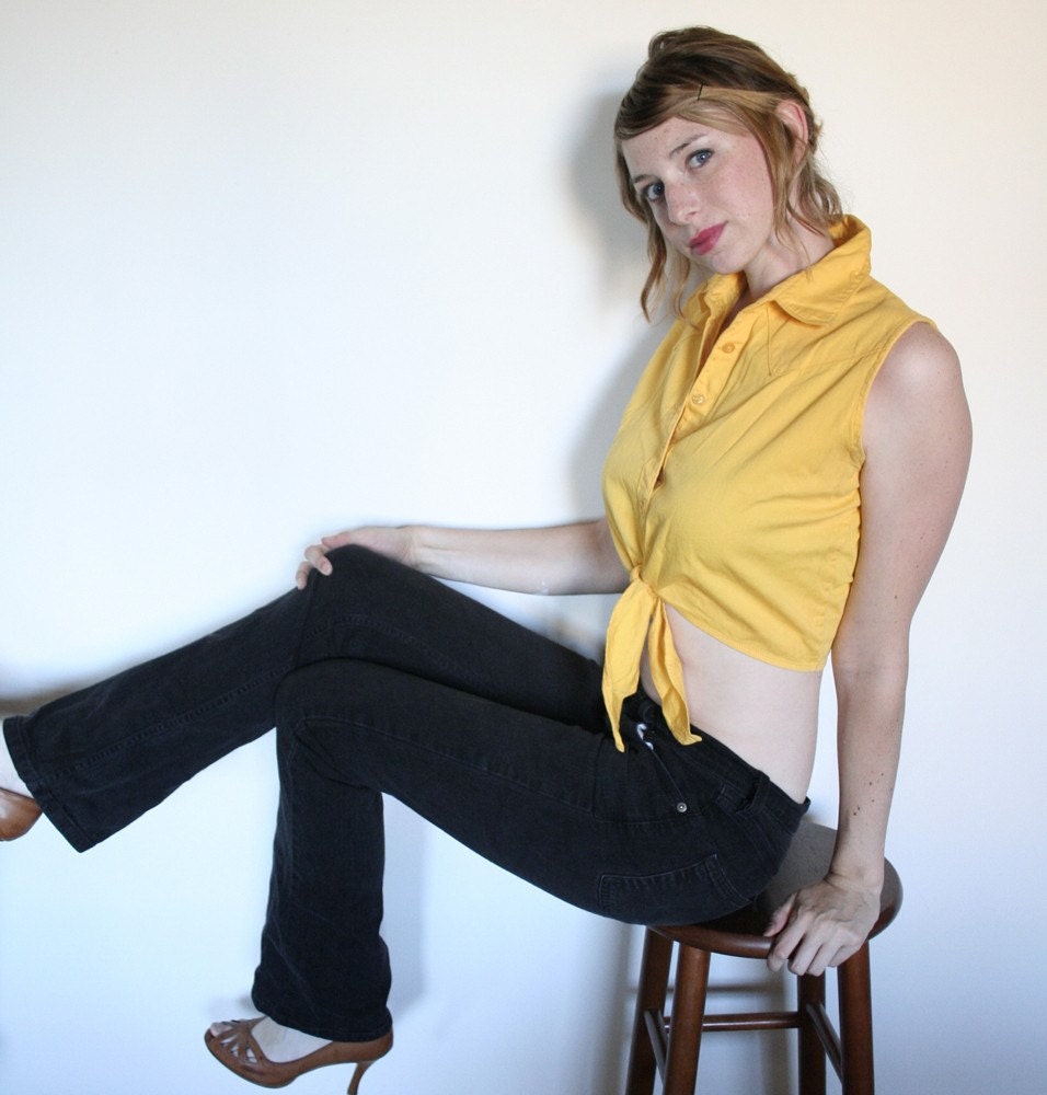 Vintage 1970s Gold Western Crop Top Shirt