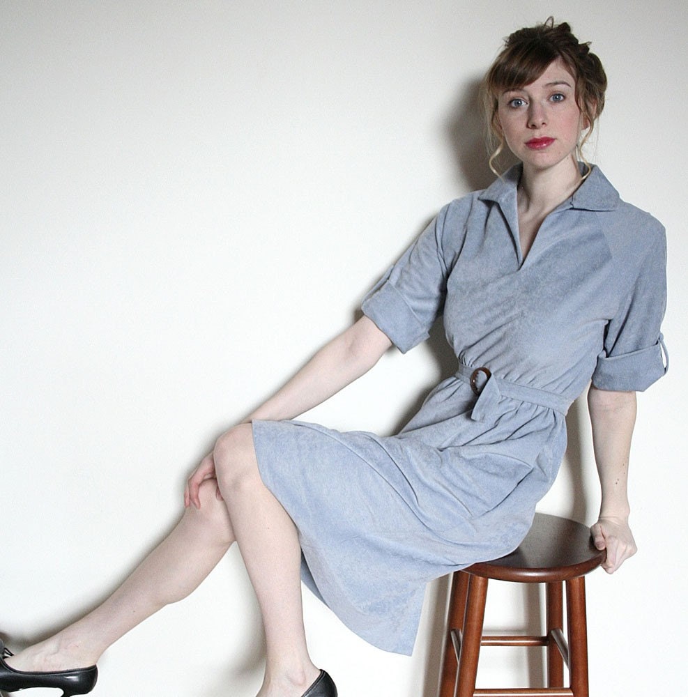 Vintage 1960s Gray Velour Dress