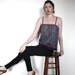 Vintage 1970s Boho Navy Blue Batik Leaf Cami Tank Shirt