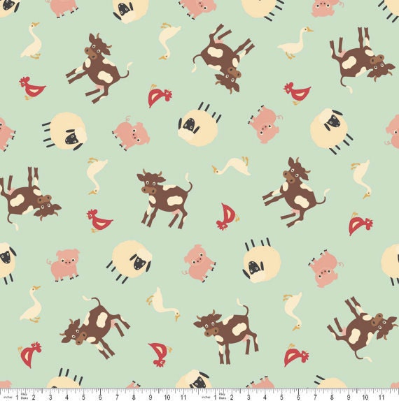 SALE - Half yard of Riley Blake  Farm Fresh - Farm Animals in Teal
