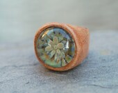 Wood Ring Glass Cab Boro Borosilicate Lampwork Wooden Jewelry Distant Shores Size 6