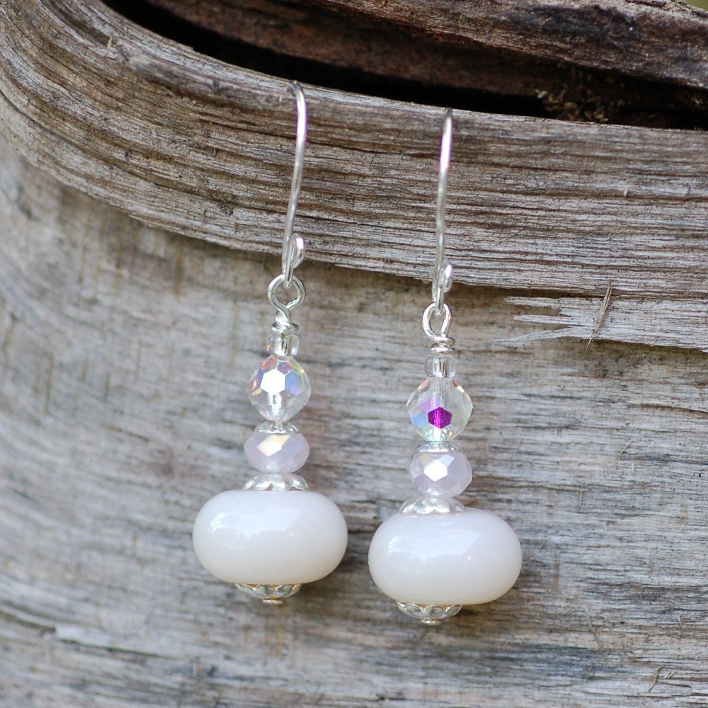Glass Bead Earrings Lampwork Jewelry Ivory