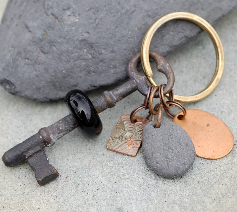 Skeleton Key Boro Glass Beaded Keychain For Him