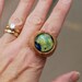 Wood Ring Glass Cab Fused Dichro Wooden Jewelry Green The Secret and the Stone Size 9