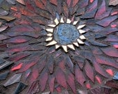 Dark Red Sunflower Mandala Mosaic on Slate (7 inch)