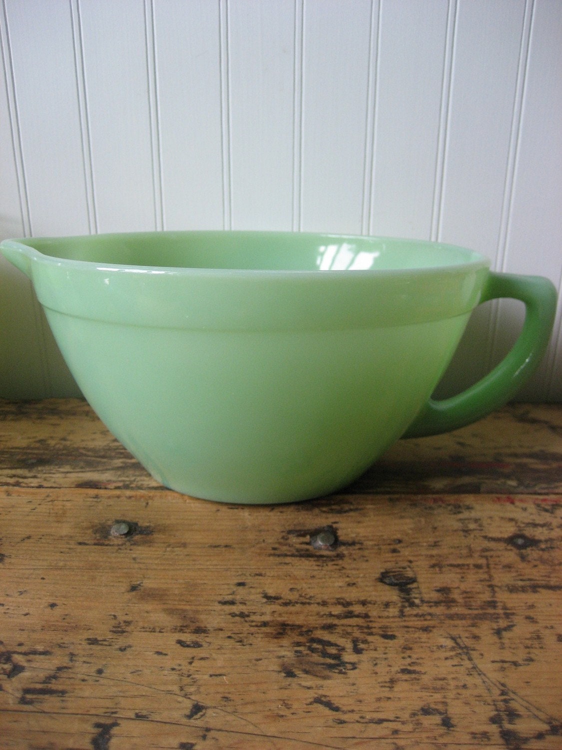 Large Green FireKing Oven Ware Batter Bowl by daisychestnut
