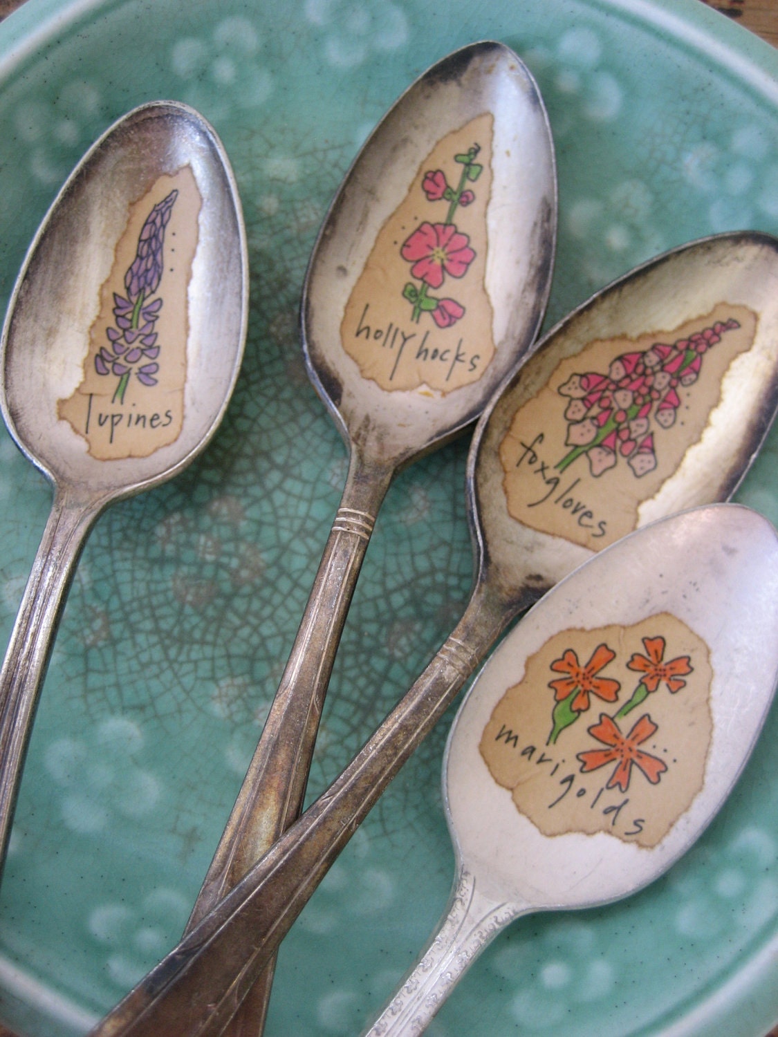 Everlasting Bouquet Vintage Silverware Spoon Illustrated Garden and Plant Markers