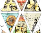 ART TEA LIFE Banner Rosy Thots Collage Sheet Digital File 4 inch flags office desk affirmations tea butterfly bicycle sunflower smoking