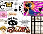 ART TEA LIFE New Voyage collage sheet digital file clip art decoupage journal scrapbook card making art deco butterfly