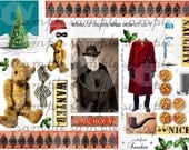 ART TEA LIFE Santa Collage Sheet Digital File Christmas St. Nick Saint Nicholas scrapbook decoupage journal page card making gift wrap tags party invitations favors paper goods altered art ATC ACEO teddy clip art holly tree hat cap border wanted poster