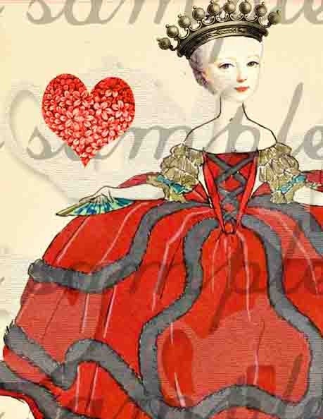ART TEA LiFE Heart Flowers Marie Antoinette Collage Sheet digital file atc aceo clip art decoupage cut out journal invitation party supply paper goods scrapbook card making gift tags wrap decoration french queen valentine baroque crown shoes whimsy love