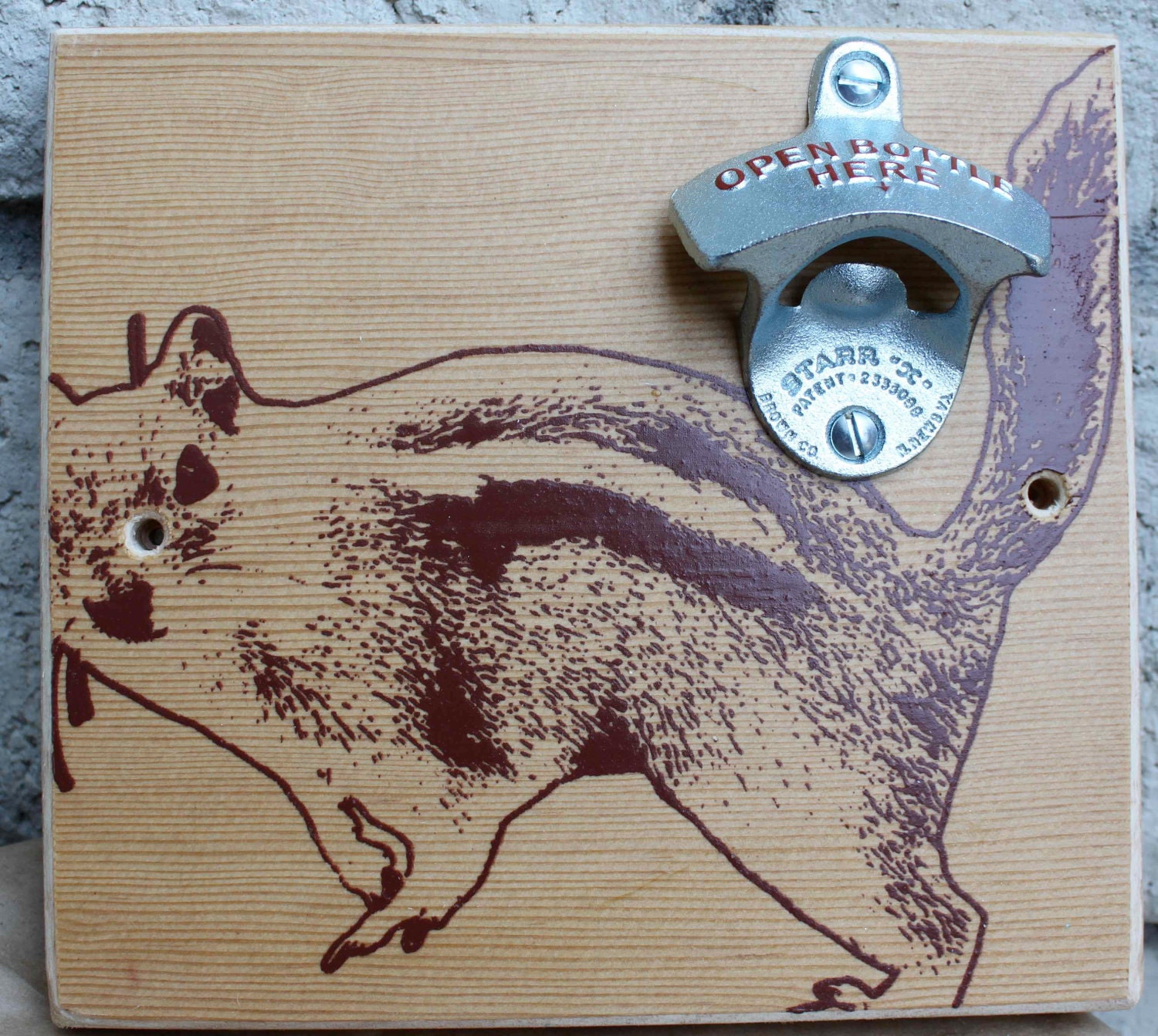 Aggressive Chipmunk Bottle Opener Natural Wood