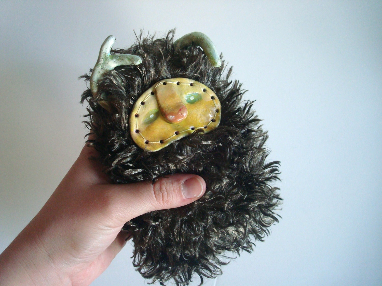 Kilamanjaroh the YetiBaby one of a kind hand painted face super soft fur plush by greenstarstudio