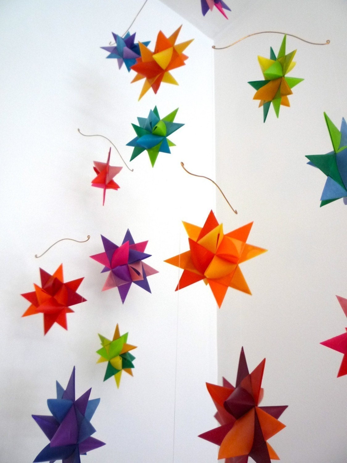 Hanging Nursery Origami Star Mobile -'Cassiopia' Rainbow