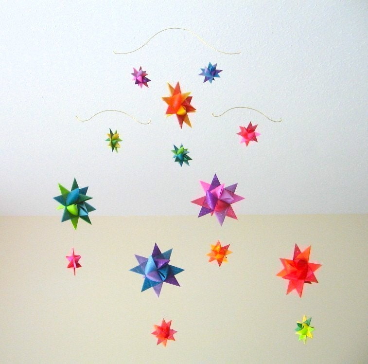 Baby Crib Mobile Origami Paper Stars -'Pyxis' Rainbow, half price, last one, discontinued style