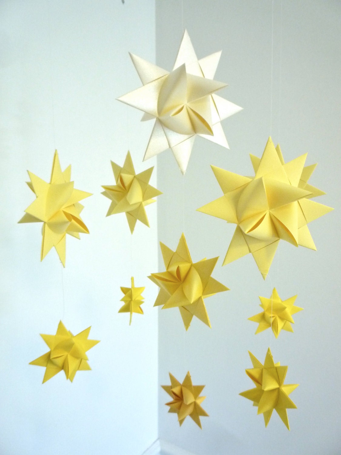 Baby Mobile Hanging Origami Stars -'Ursa Minor' Soft Yellows