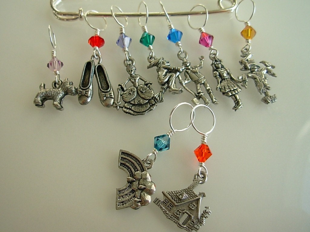 Hand Made Wizard of Oz Stitch Markers Shawl Pin Scarf Pin Dorothy Toto Wizard