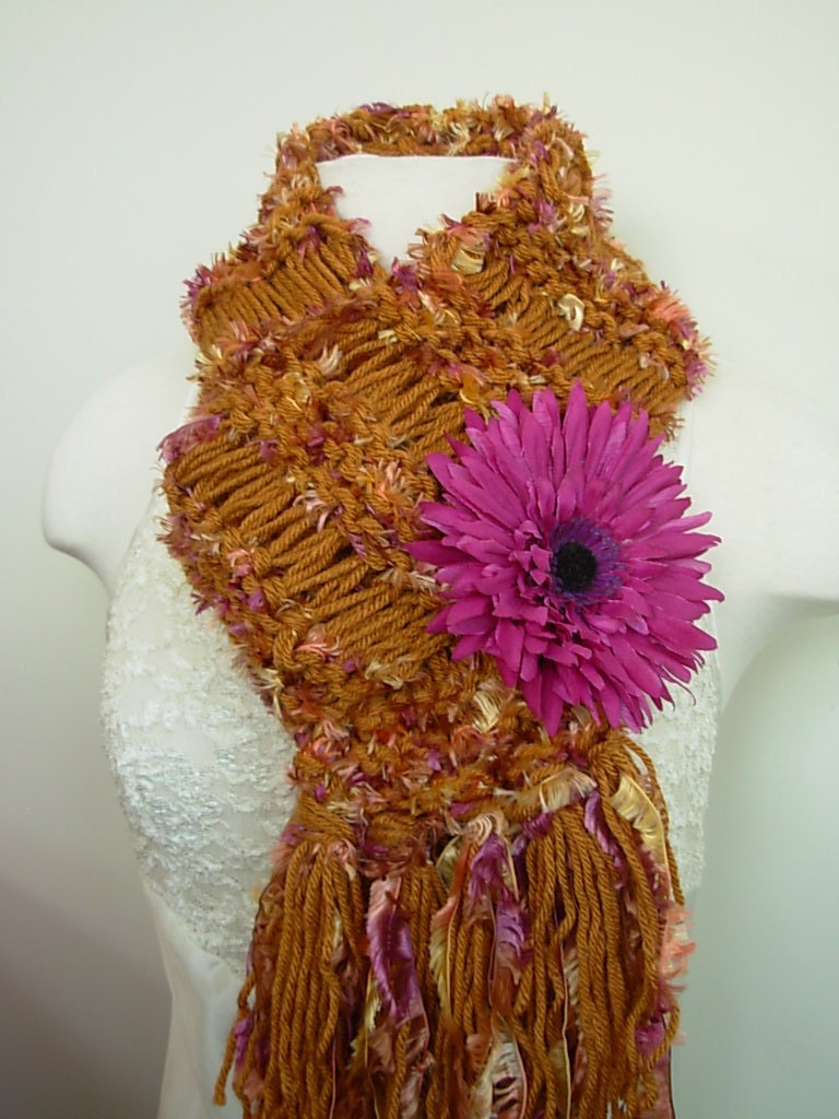 Golden Honey with Mauve Purple Knitted Scarf