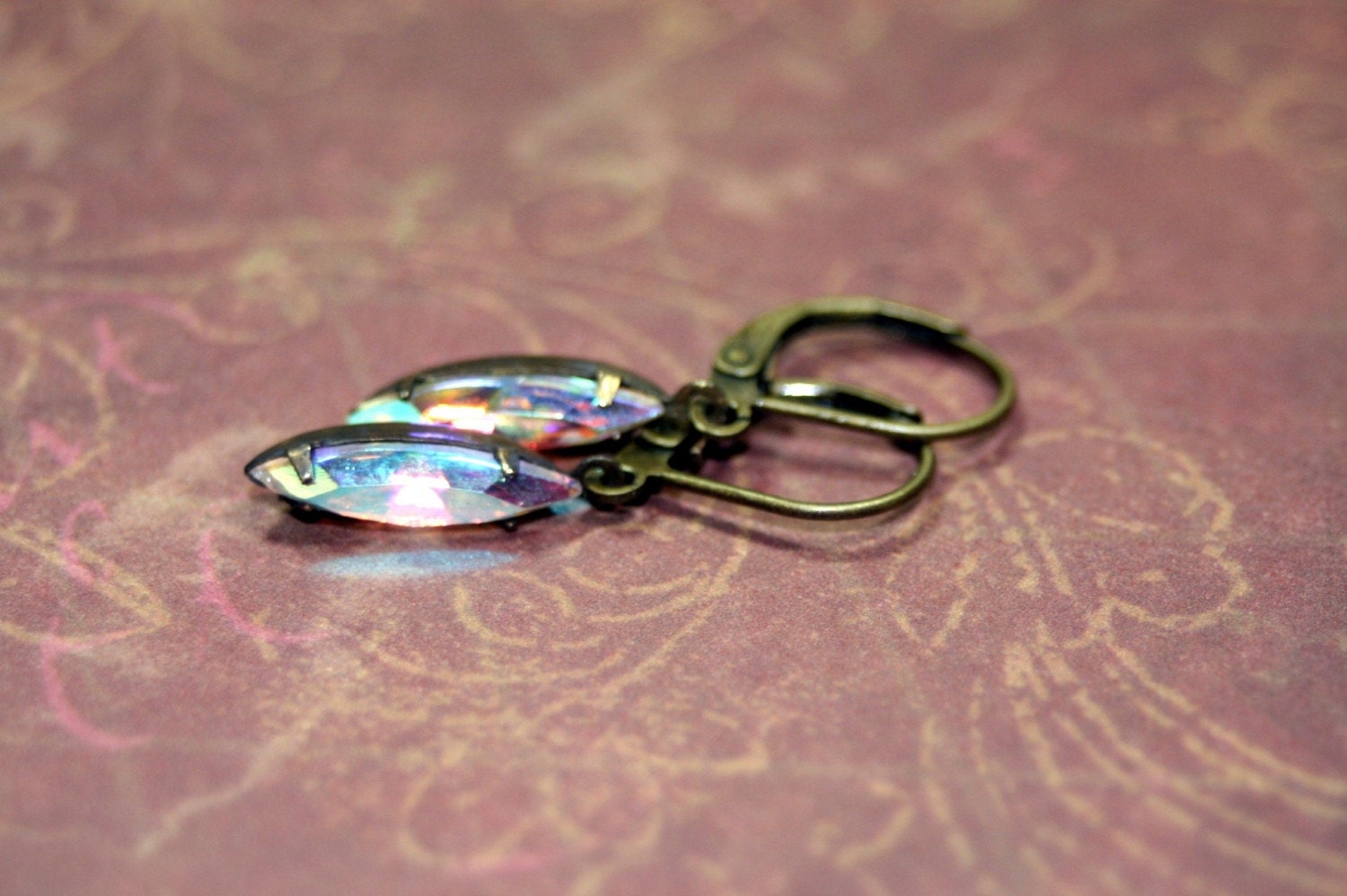 Broken Glass Dangle Brass Earrings Shipping Included