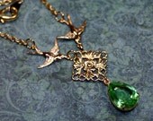 Fresh Sprout Gold n Green Peridot Estate Necklace Vintage Swarovski Rhinestones