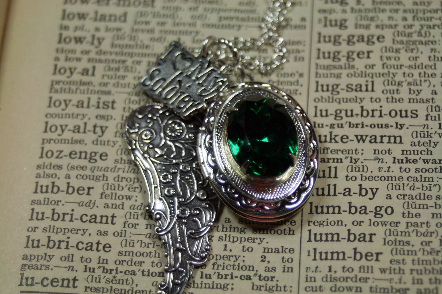 Come Home to Me Military Soldier Locket Emerald Green Necklace
