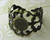 10 8mm brass adjustable filigree rings bases, lead and nickel free