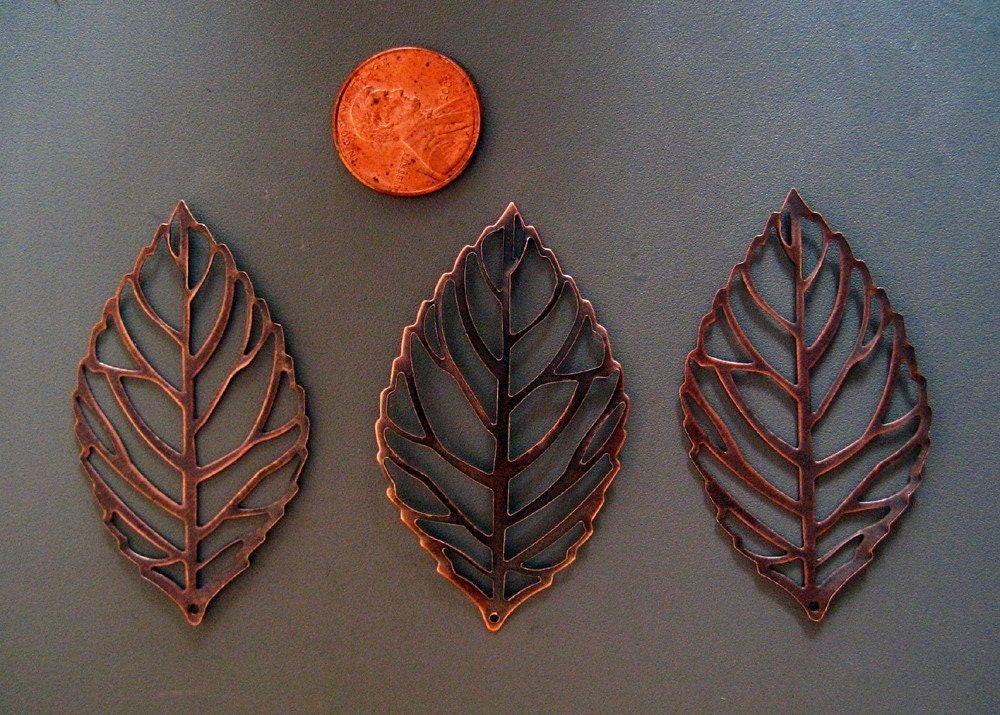 10 beautiful antique finnish red copper filigree leaves