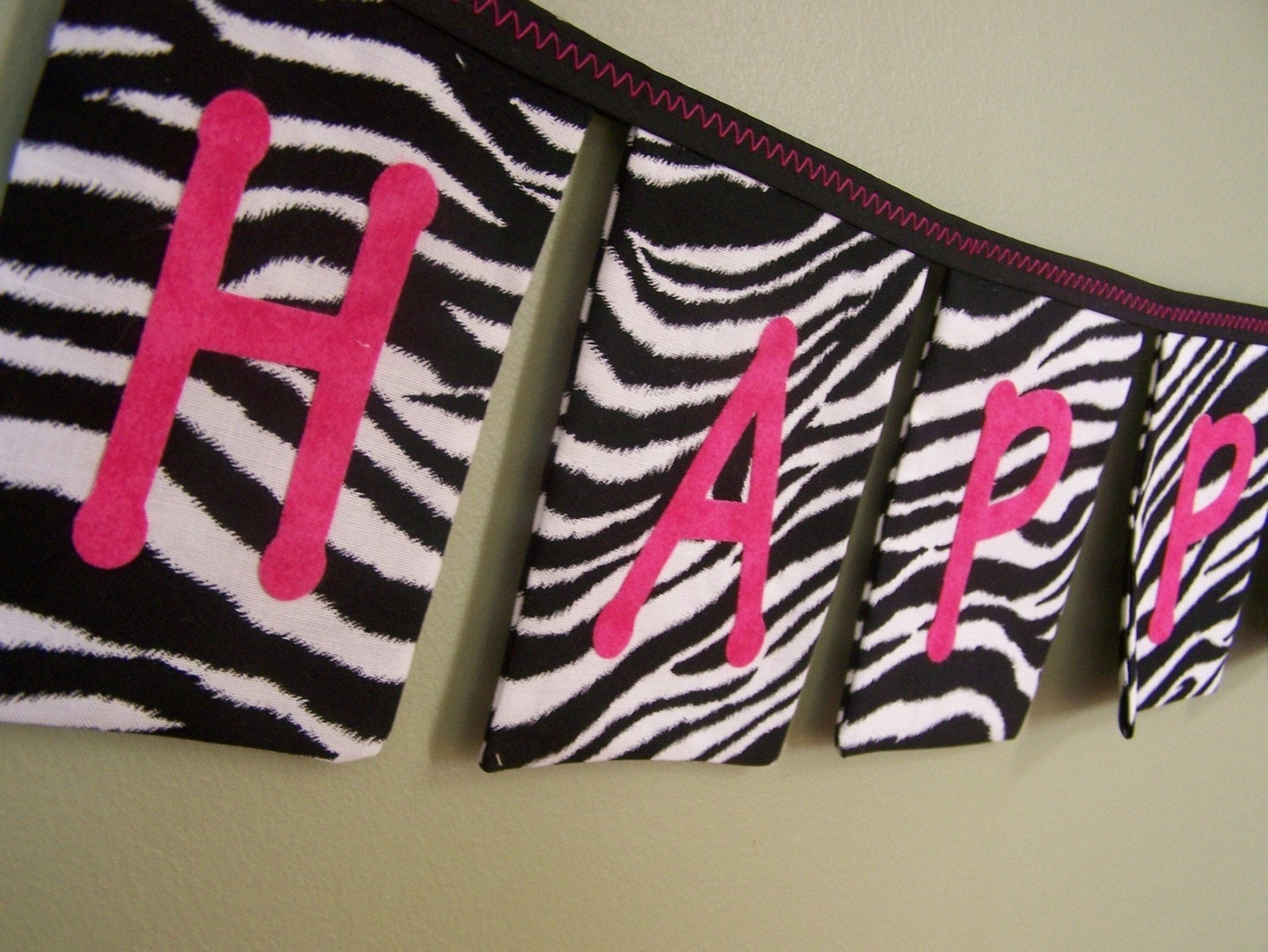 Black White Hot Pink Zebra Fabric Birthday Banner