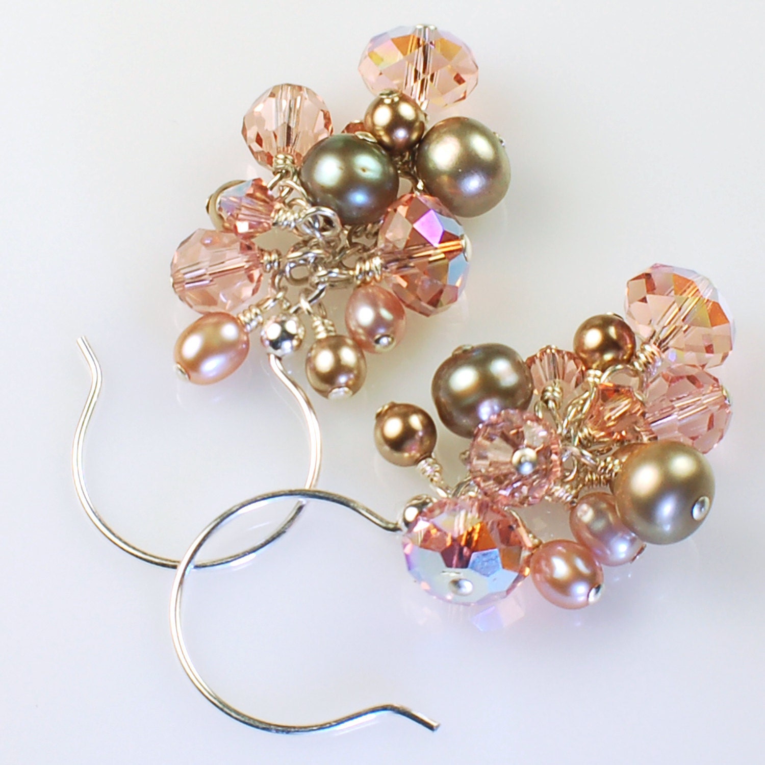 SALE Vintage Rose Crystal and Pearl Cluster Earrings